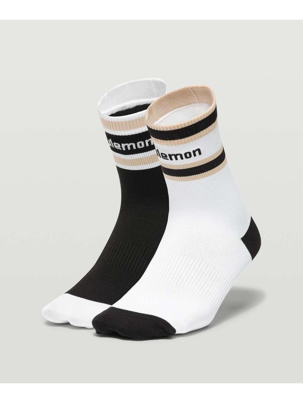 Lululemon Tale to Tell Mid Crew Sock M/L 2 Pack — Black / White / Cafe Au Lait